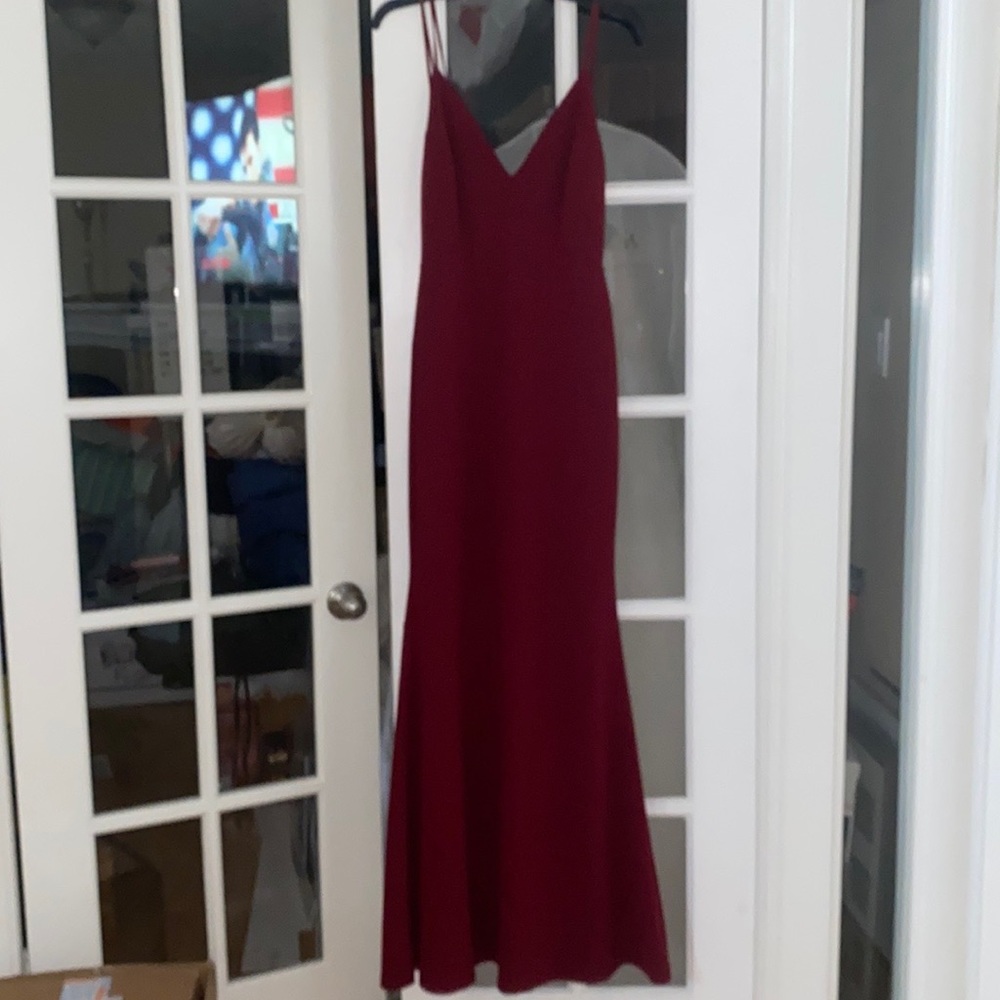 Symphony dark red floor length prom dress